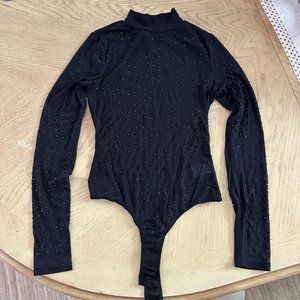 Black Rhinestone Body Suit - Medium